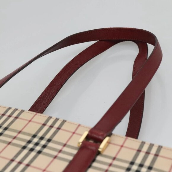 BURBERRY Nova Check Tote Bag Canvas Beige Gold Auth - Picture 6 of 16